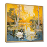 Two Swans In Yellow Autumn Lake - Swans Wall Art Prints