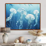 Four White Jellyfish Floating To The Ocean Surface Sunlight - Blue Jellyfish Wall Art