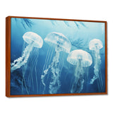 Four White Jellyfish Floating To The Ocean Surface Sunlight - Blue Jellyfish Wall Art