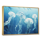 Four White Jellyfish Floating To The Ocean Surface Sunlight - Blue Jellyfish Wall Art