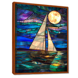 White Sailboat Ocean Moonlight Shades Of Blue And Green - Boat Canvas Wall Art