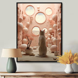 White Cat Pink Futuristic Interior - Cat Framed Canvas Art