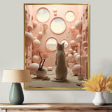 White Cat Pink Futuristic Interior - Cat Framed Canvas Art