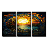 Vibrant Yellow Sun Over Forest Lake - 3-Piece Canvas Wall Art