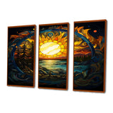 Vibrant Yellow Sun Over Forest Lake - 3-Piece Canvas Wall Art
