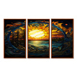 Vibrant Yellow Sun Over Forest Lake - 3-Piece Canvas Wall Art
