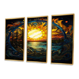 Vibrant Yellow Sun Over Forest Lake - 3-Piece Canvas Wall Art