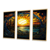 Vibrant Yellow Sun Over Forest Lake - 3-Piece Canvas Wall Art
