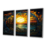 Vibrant Yellow Sun Over Forest Lake - 3-Piece Canvas Wall Art