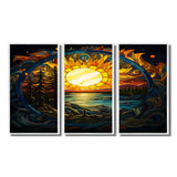 Vibrant Yellow Sun Over Forest Lake - 3-Piece Canvas Wall Art
