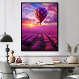 Squared Balloon Flying Over Lavender Fields - Hot Air Balloon Canvas Wall Art
