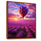 Squared Balloon Flying Over Lavender Fields - Hot Air Balloon Canvas Wall Art