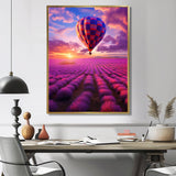 Squared Balloon Flying Over Lavender Fields - Hot Air Balloon Canvas Wall Art
