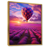 Squared Balloon Flying Over Lavender Fields - Hot Air Balloon Canvas Wall Art