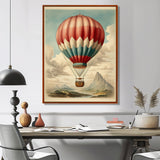 Retro Illustration Balloon Over Mountains - Hot Air Balloon Canvas Wall Art