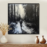 Biking In The Winter Woods Monochrome - Bicycle Canvas Wall Art