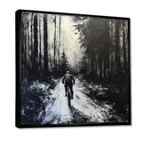 Biking In The Winter Woods Monochrome - Bicycle Canvas Wall Art