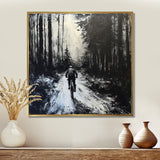 Biking In The Winter Woods Monochrome - Bicycle Canvas Wall Art
