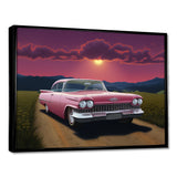 Vintage Pink American Car Purple Sunset - Car Vintage Canvas Wall Art