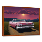 Vintage Pink American Car Purple Sunset - Car Vintage Canvas Wall Art