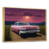 Vintage Pink American Car Purple Sunset - Car Vintage Canvas Wall Art