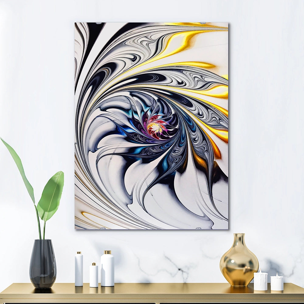 Abstract Accent Wall Mirror - White Stained Glass Floral Art