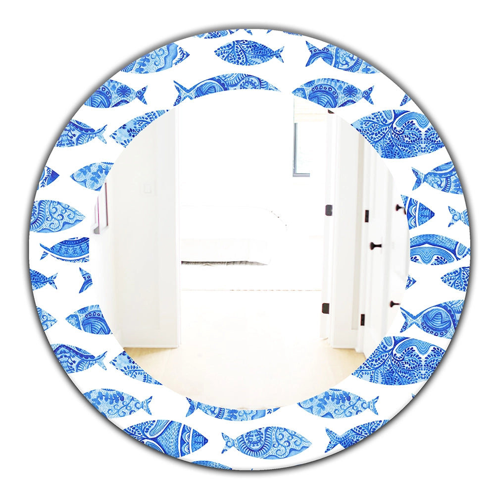Fish Wall Mirror - Seamless pattern with fishes - Decorative Mirror
