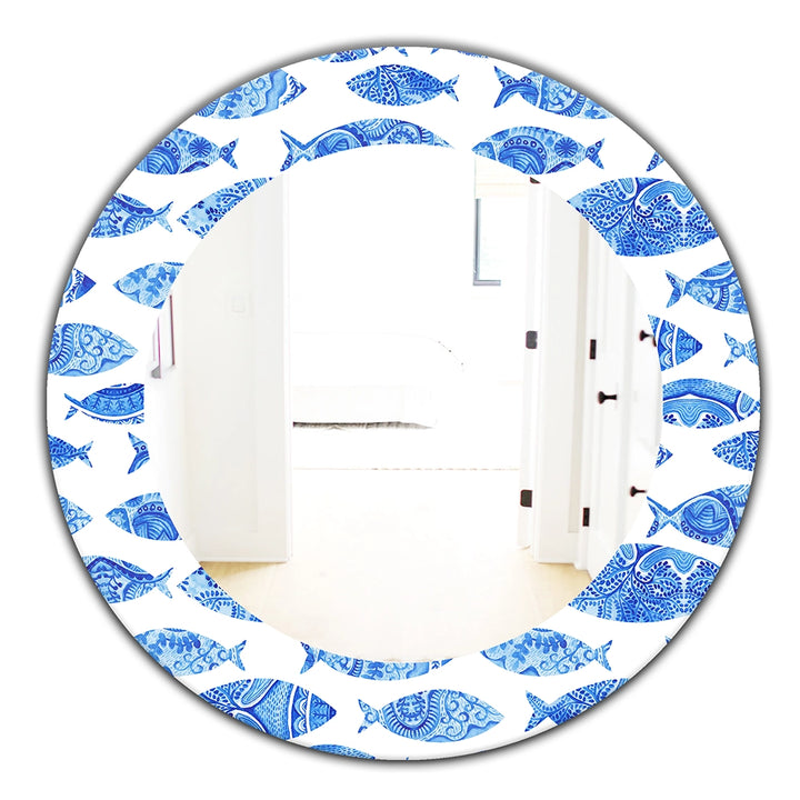 Fish Wall Mirror - Seamless pattern with fishes - Decorative Mirror