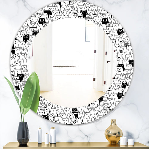 Modern Decorative Wall Mirror - Cats Pattern - Round Mirror
