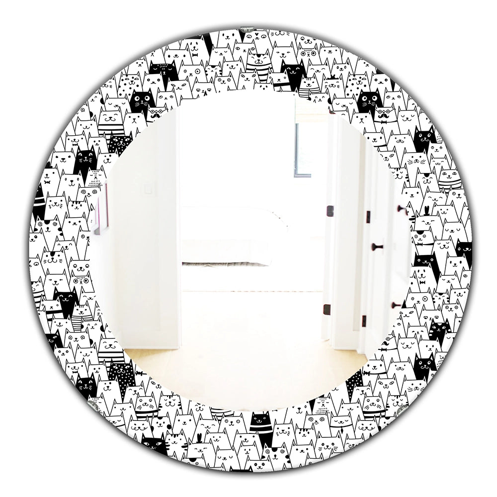 Modern Decorative Wall Mirror - Cats Pattern - Round Mirror