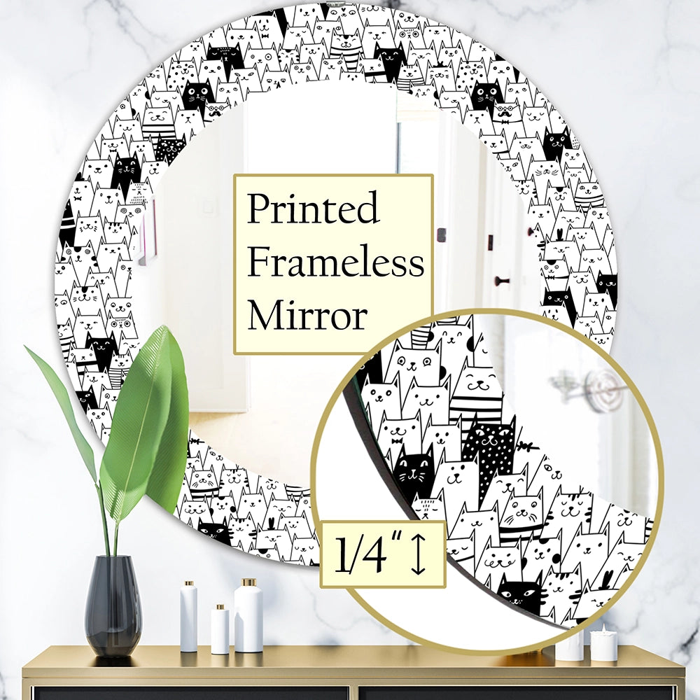 Modern Decorative Wall Mirror - Cats Pattern - Round Mirror