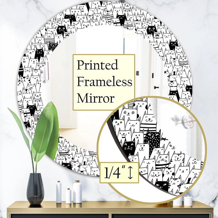 Modern Decorative Wall Mirror - Cats Pattern - Round Mirror