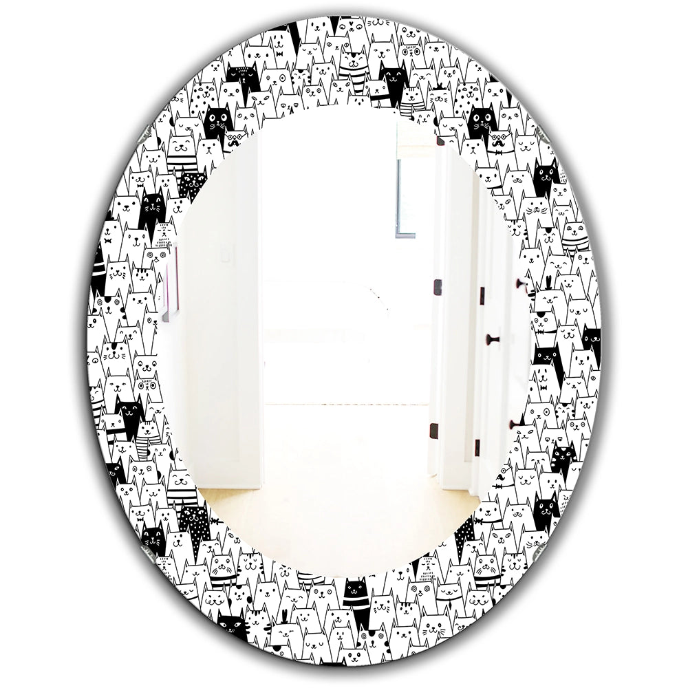 Modern Decorative Wall Mirror - Cats Pattern - Round Mirror