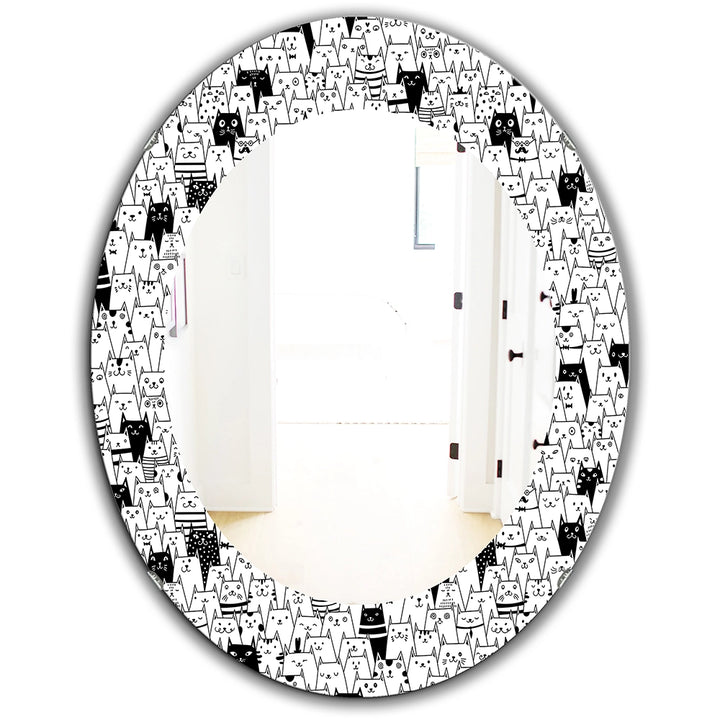 Modern Decorative Wall Mirror - Cats Pattern - Round Mirror