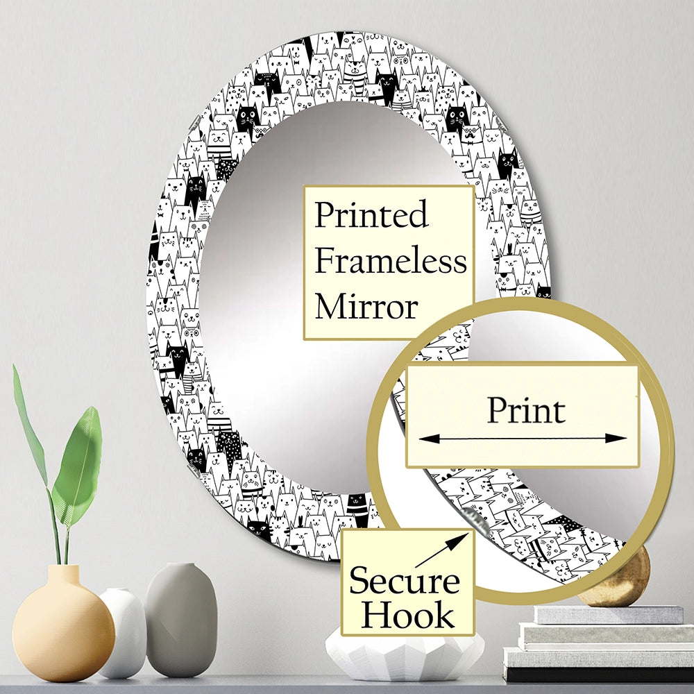 Modern Decorative Wall Mirror - Cats Pattern - Round Mirror