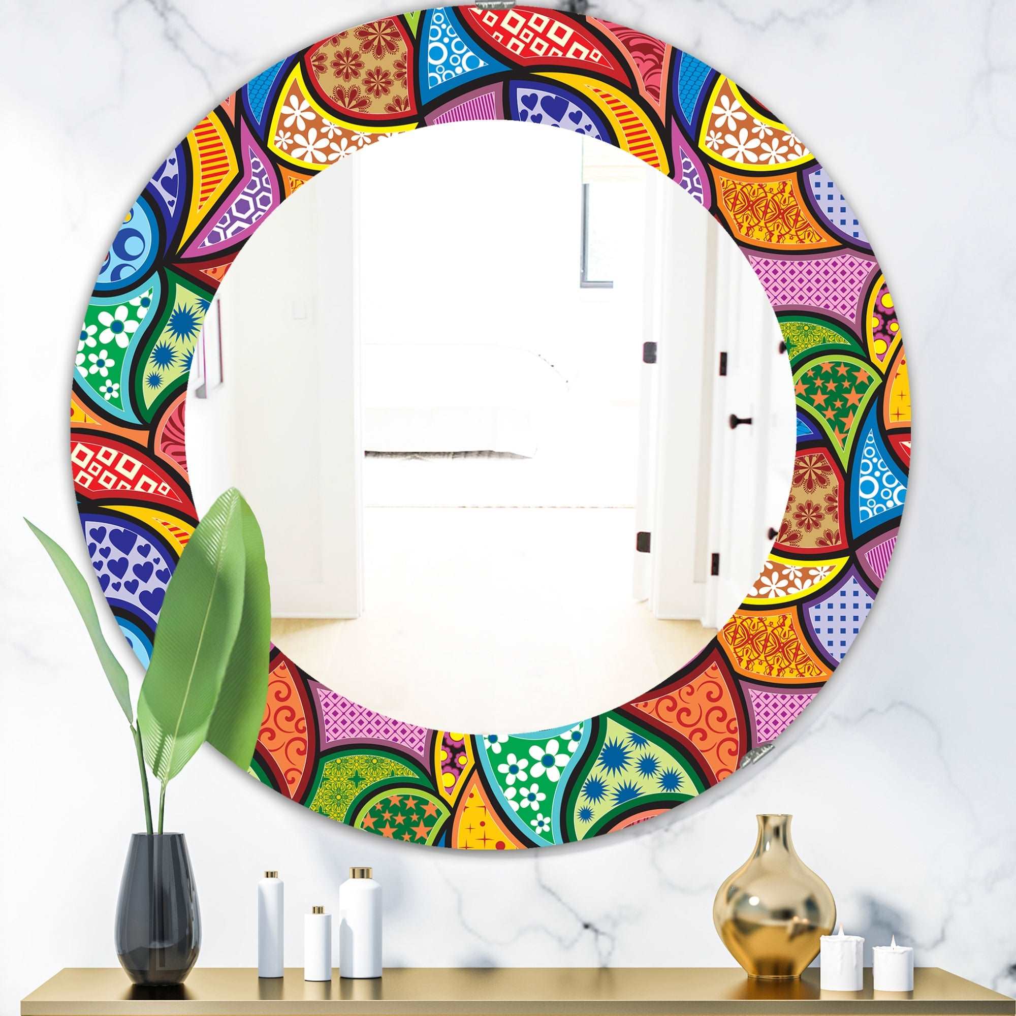 Abstract Colorful Pattern' Bohemian & Eclectic Mirror - Oval or Round Wall Mirror