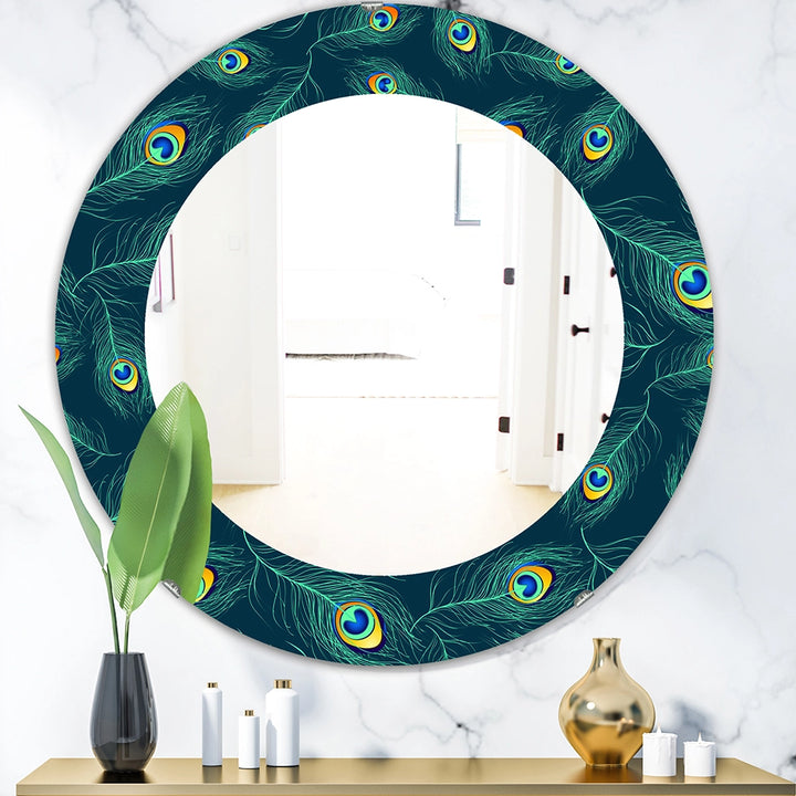 Modern Decorative Mirror - Pattern Of Peacock Feathers - Round Mirror