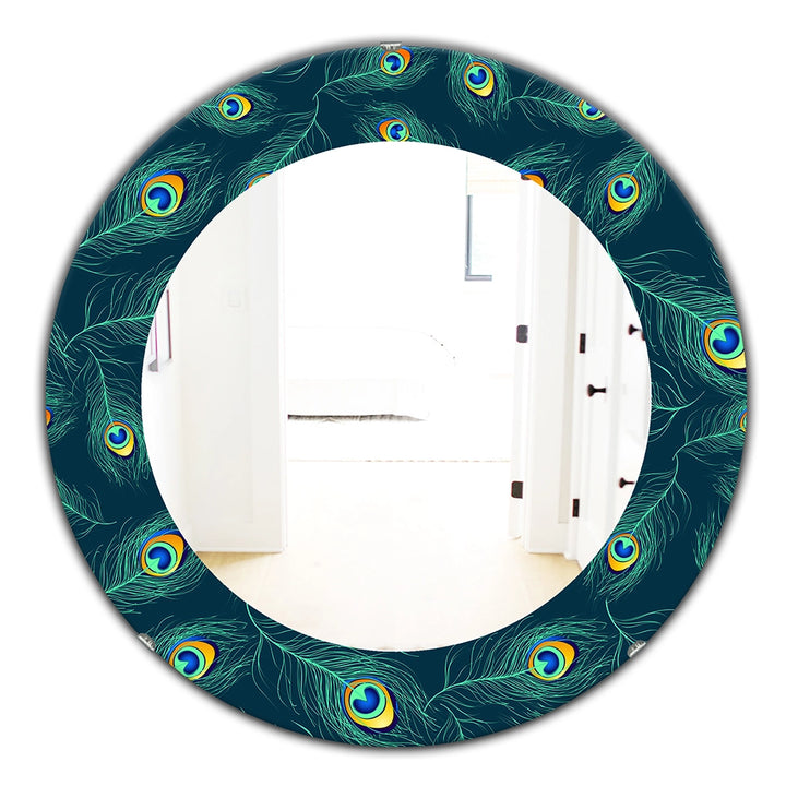 Modern Decorative Mirror - Pattern Of Peacock Feathers - Round Mirror