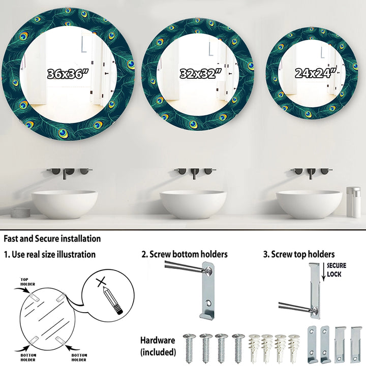 Modern Decorative Mirror - Pattern Of Peacock Feathers - Round Mirror