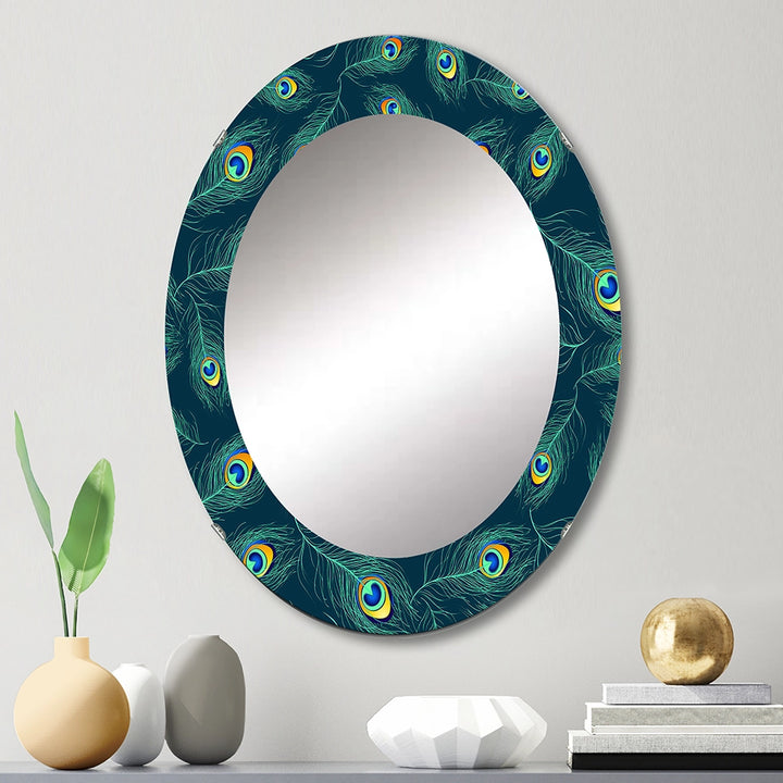 Modern Decorative Mirror - Pattern Of Peacock Feathers - Round Mirror