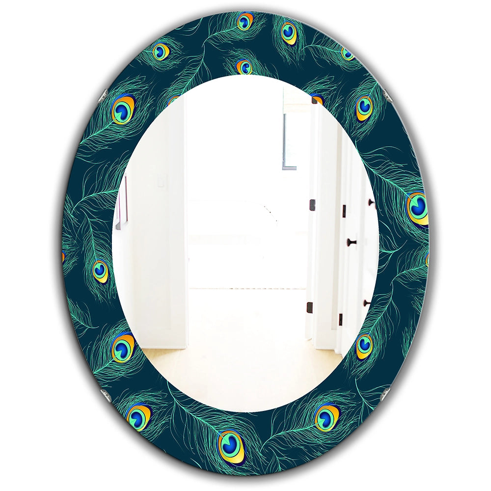 Modern Decorative Mirror - Pattern Of Peacock Feathers - Round Mirror