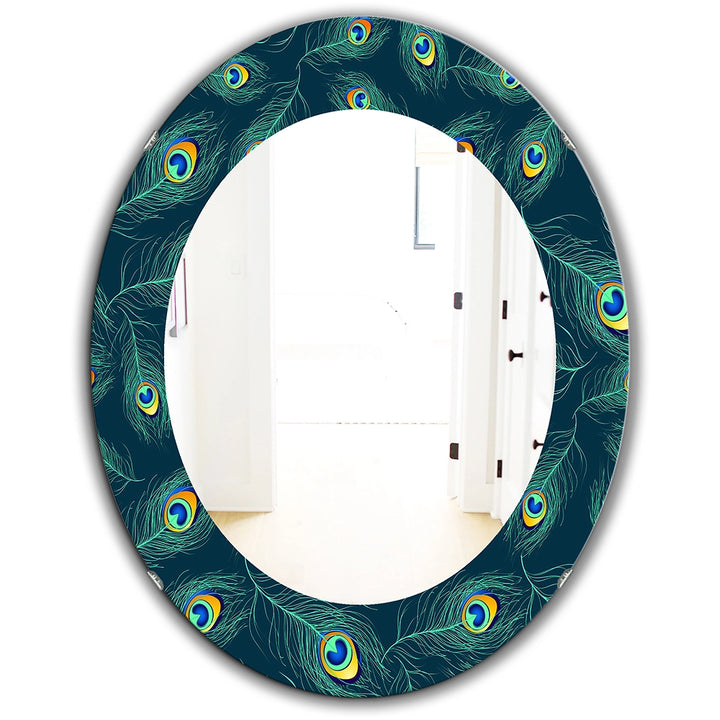 Modern Decorative Mirror - Pattern Of Peacock Feathers - Round Mirror