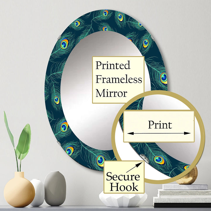 Modern Decorative Mirror - Pattern Of Peacock Feathers - Round Mirror