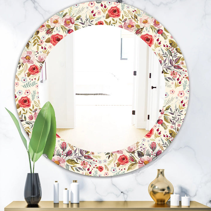 Shabby Chic Wall Mirror - Vintage Red Pink Flower and Leaves - Printed Mirror
