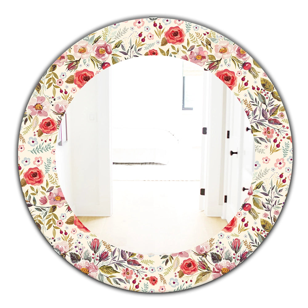 Shabby Chic Wall Mirror - Vintage Red Pink Flower and Leaves - Printed Mirror