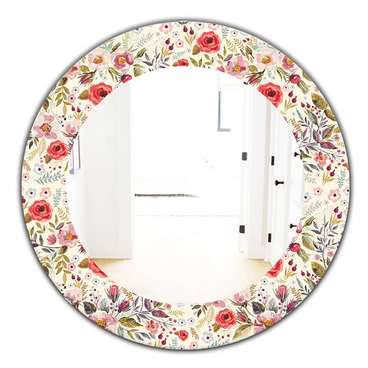 Shabby Chic Wall Mirror - Vintage Red Pink Flower and Leaves - Printed Mirror