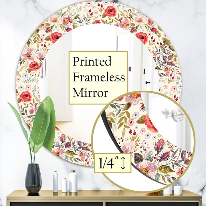 Shabby Chic Wall Mirror - Vintage Red Pink Flower and Leaves - Printed Mirror