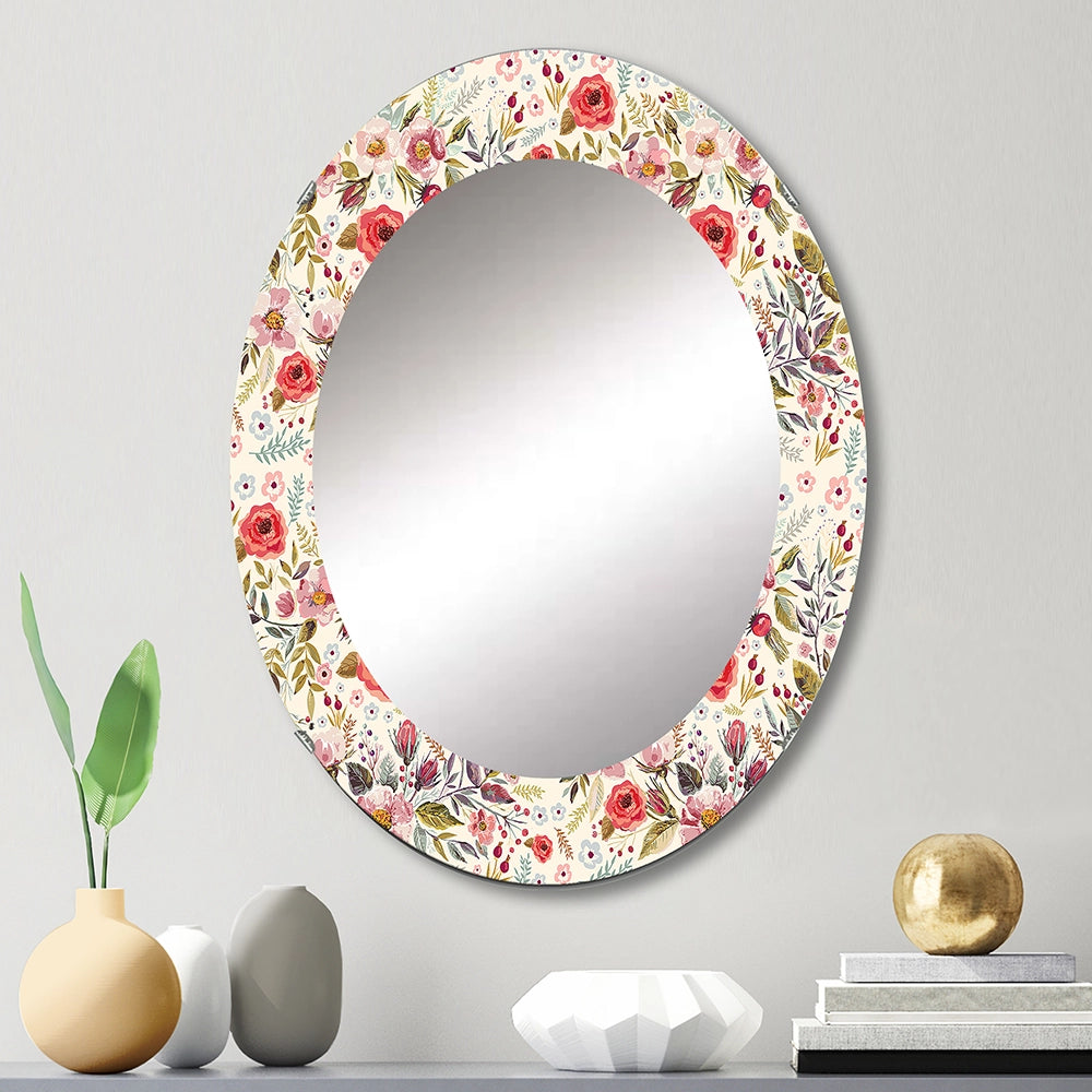 Shabby Chic Wall Mirror - Vintage Red Pink Flower and Leaves - Printed Mirror