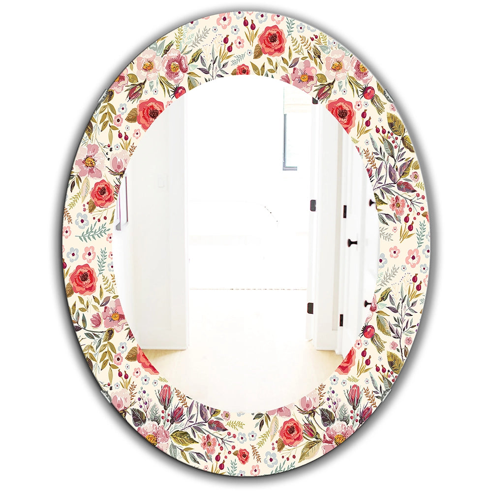 Shabby Chic Wall Mirror - Vintage Red Pink Flower and Leaves - Printed Mirror