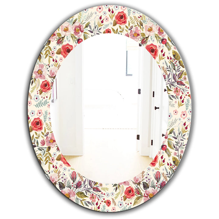 Shabby Chic Wall Mirror - Vintage Red Pink Flower and Leaves - Printed Mirror